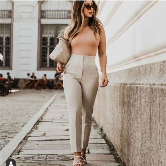 Zara * high waisted cream pants bloggers favorite - Picture 10 of 16